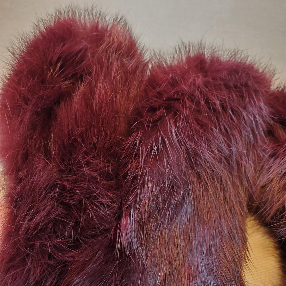 Rabbit Fur Red Burgundy Wrap Neck Wrap Collar Scarf - Picture 7 of 9
